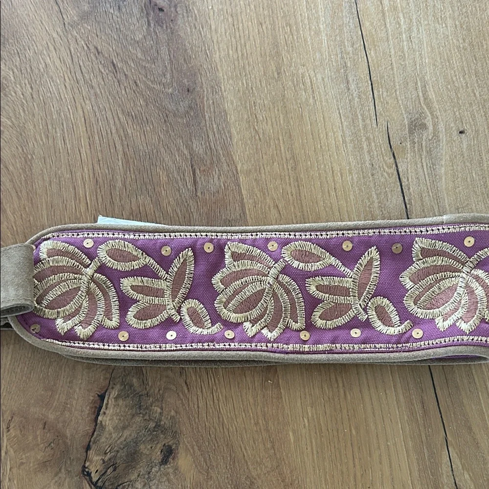 Nekane Purple Embroidered Cotton & Suede Wide Statement Belt Boho Artisan NWT